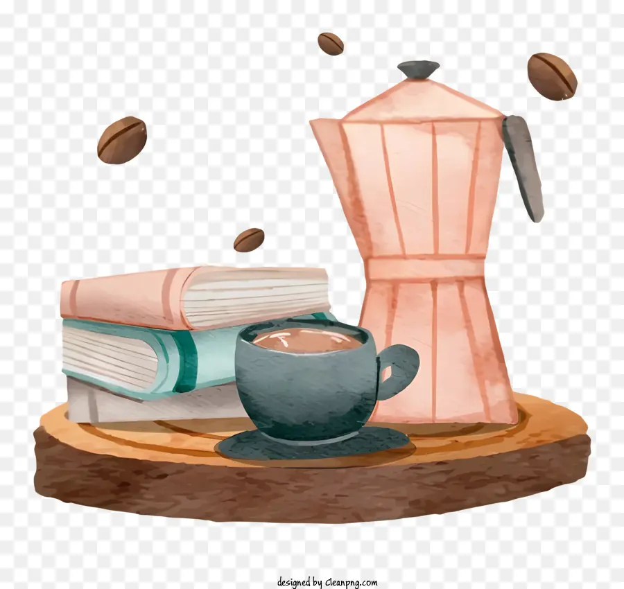 Cafetière，Cafetière Et Livres PNG