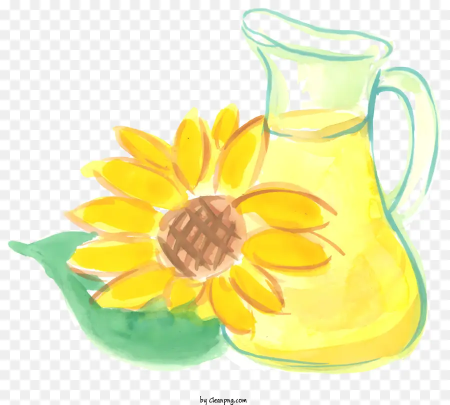 Illustration Aquarelle，Tournesol Et Pichet PNG