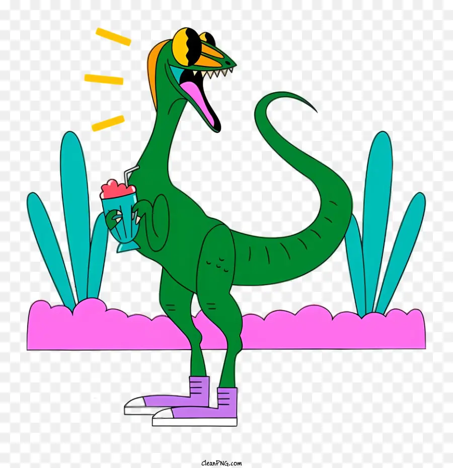 Dinosaure Vert，Chaussures Violettes PNG