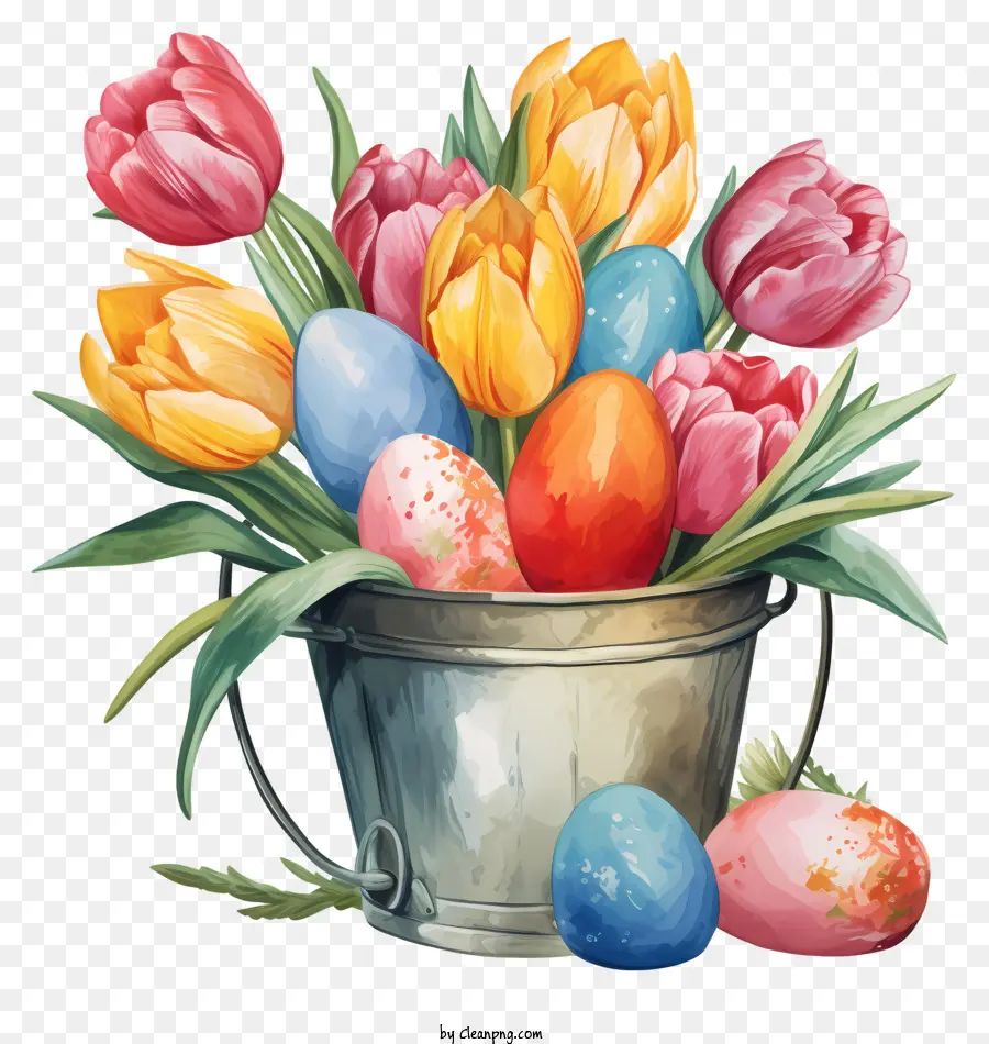 Fleurs，Oeufs De Pâques Et Tulipes PNG