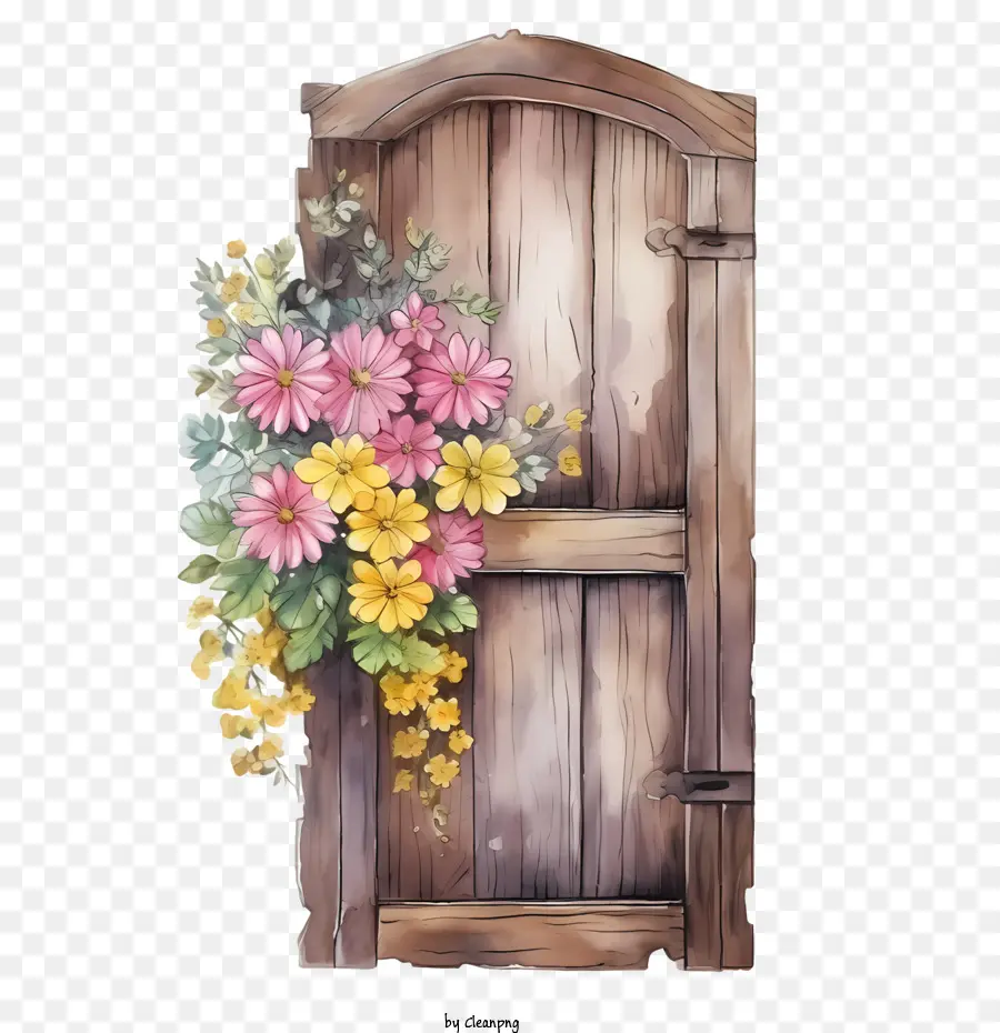 Porte En Bois，Fleurs PNG