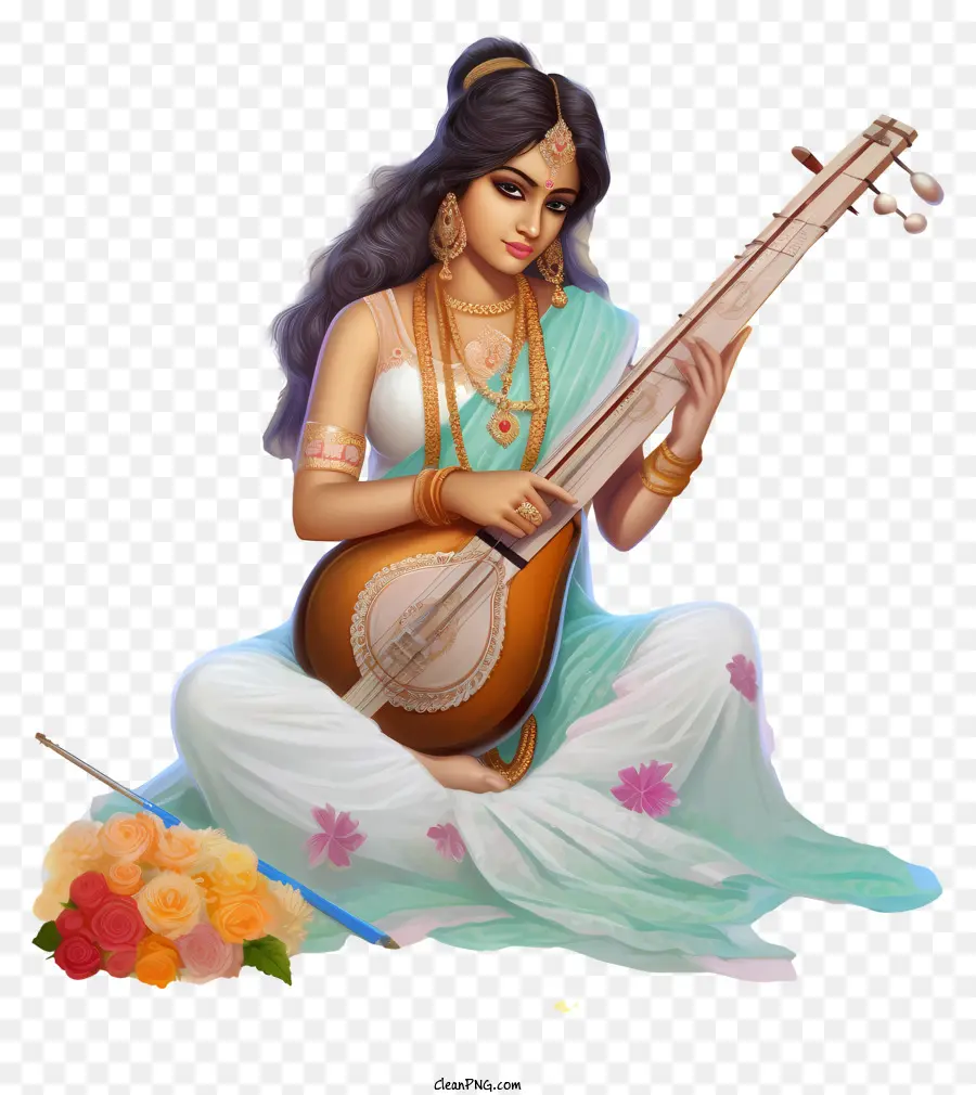 Sitar，Femme Avec Veena PNG