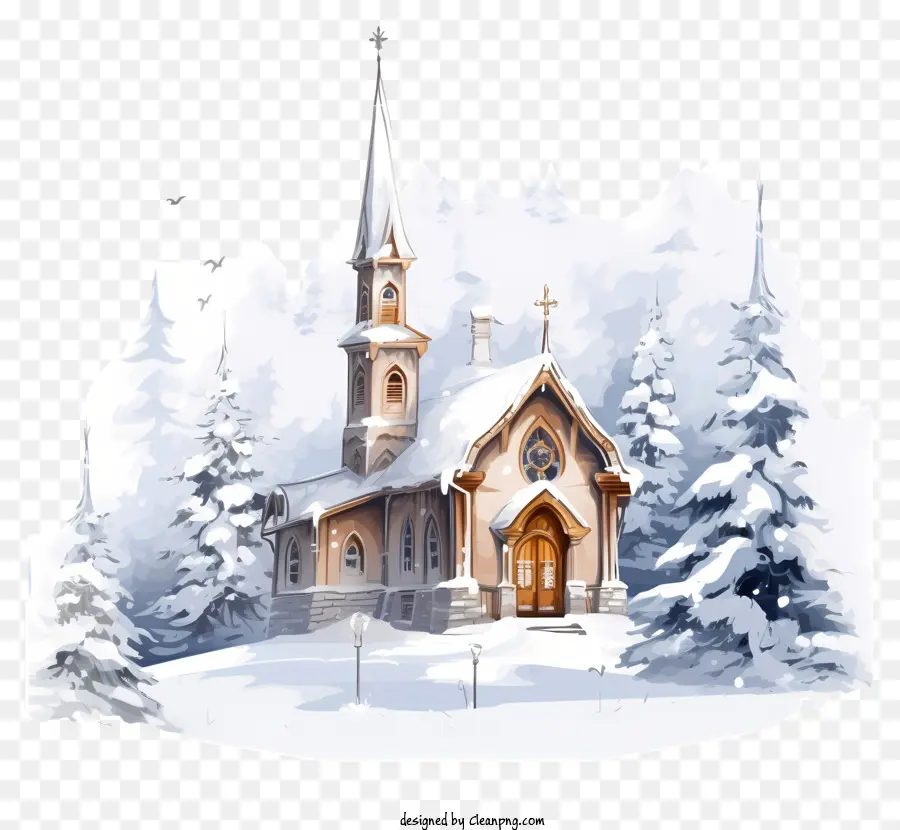 église Enneigée，Paysage D'hiver PNG