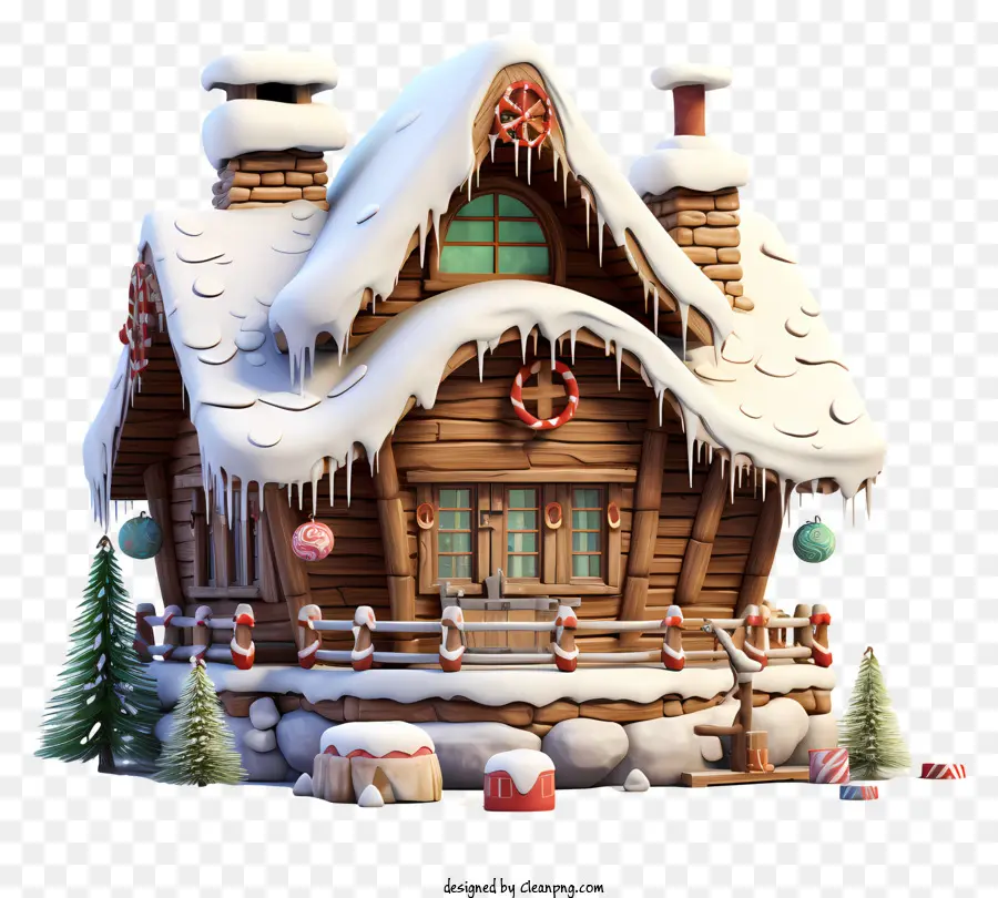 Maison En Bois，Neige Sur Le Toit PNG