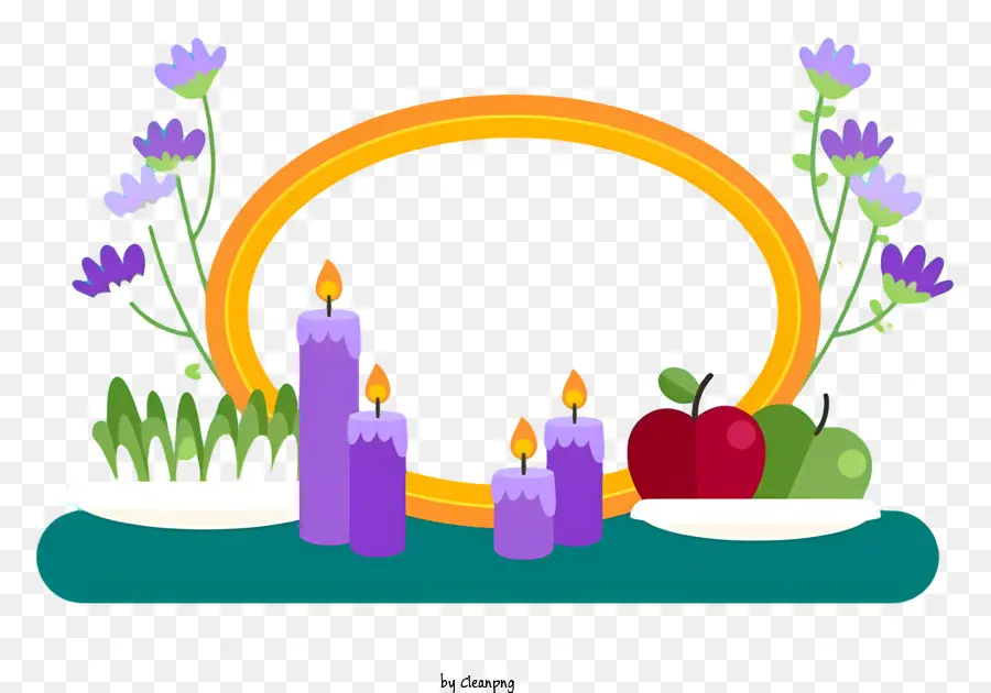 Cadre Circulaire，Des Fleurs Et Des Bougies PNG