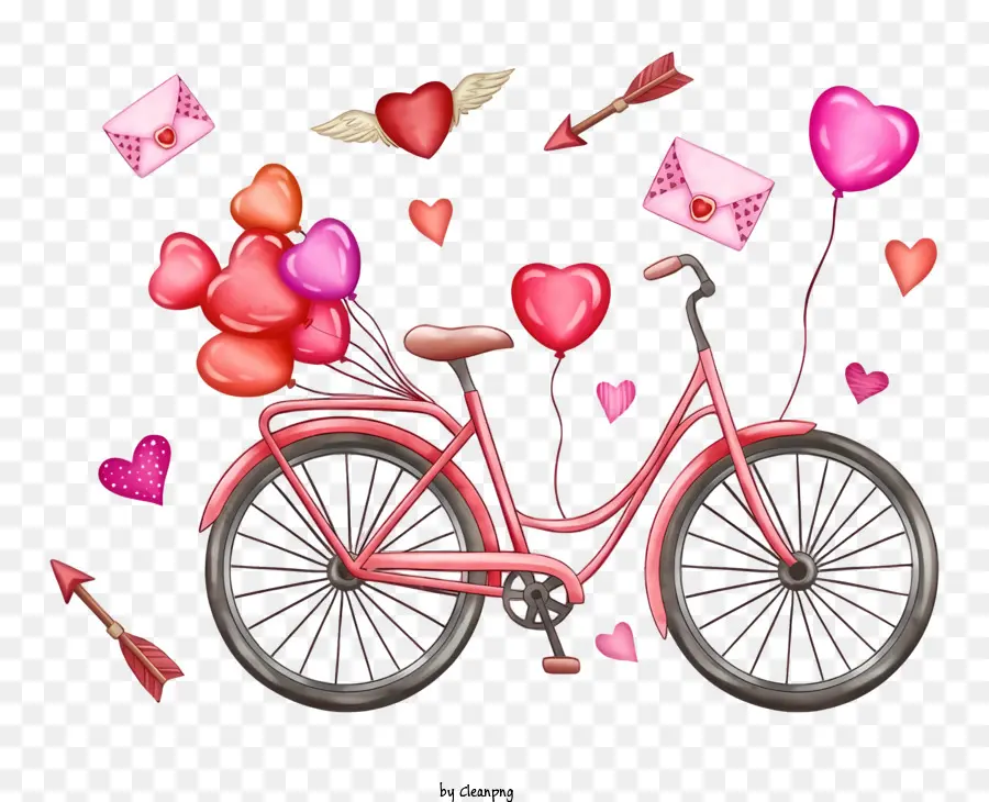 Vélo Rose Avec Des Paniers，Décorations Du Cœur Et De La Flèche PNG