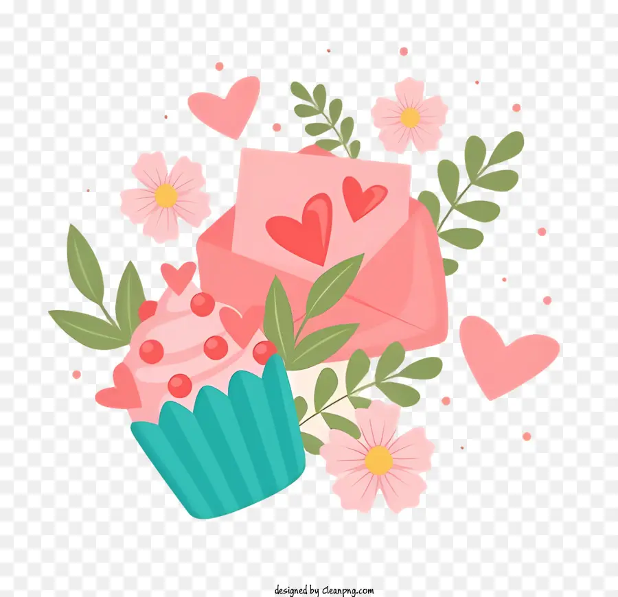 Cupcake En Forme De Coeur，Cupcake Et Enveloppe PNG