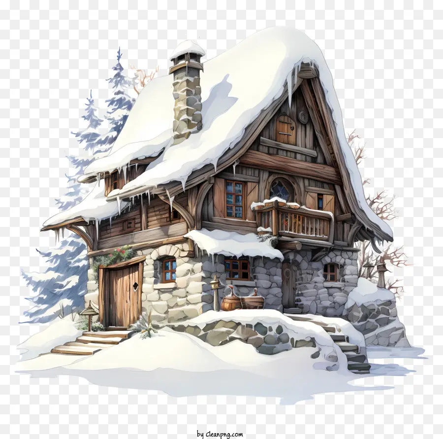 Cottage Couvert De Neige，Saison D'hiver PNG