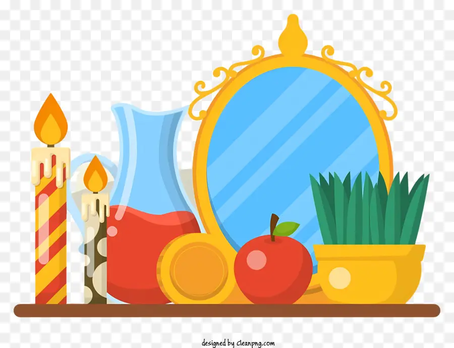 Table Avec Miroir，Bol De Fruits PNG