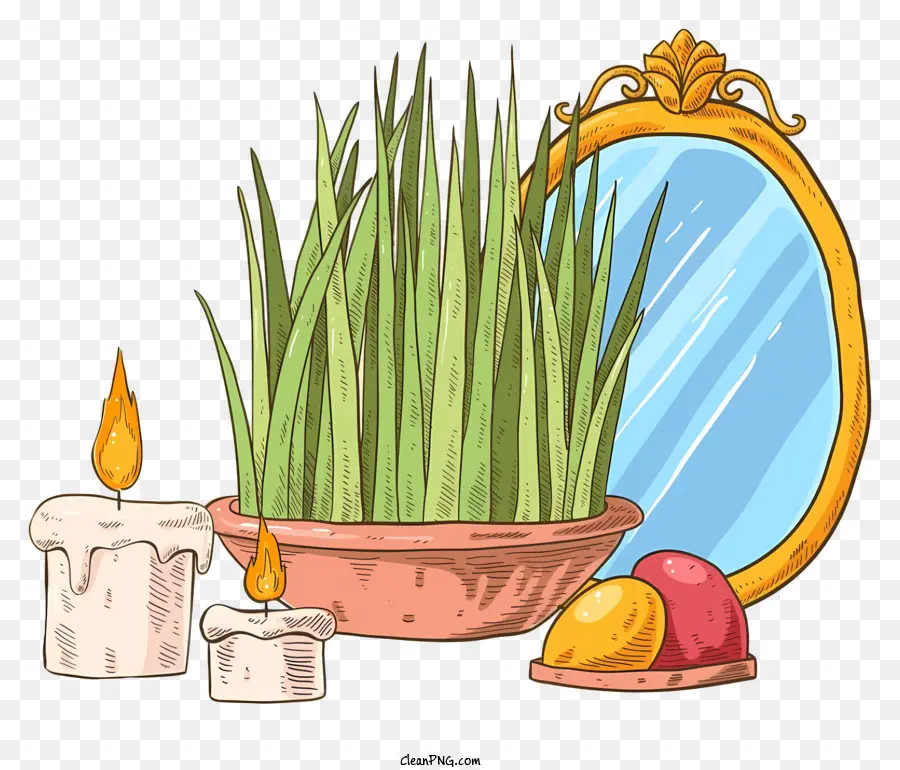 Plante Aquatique，Miroir Et Herbe PNG