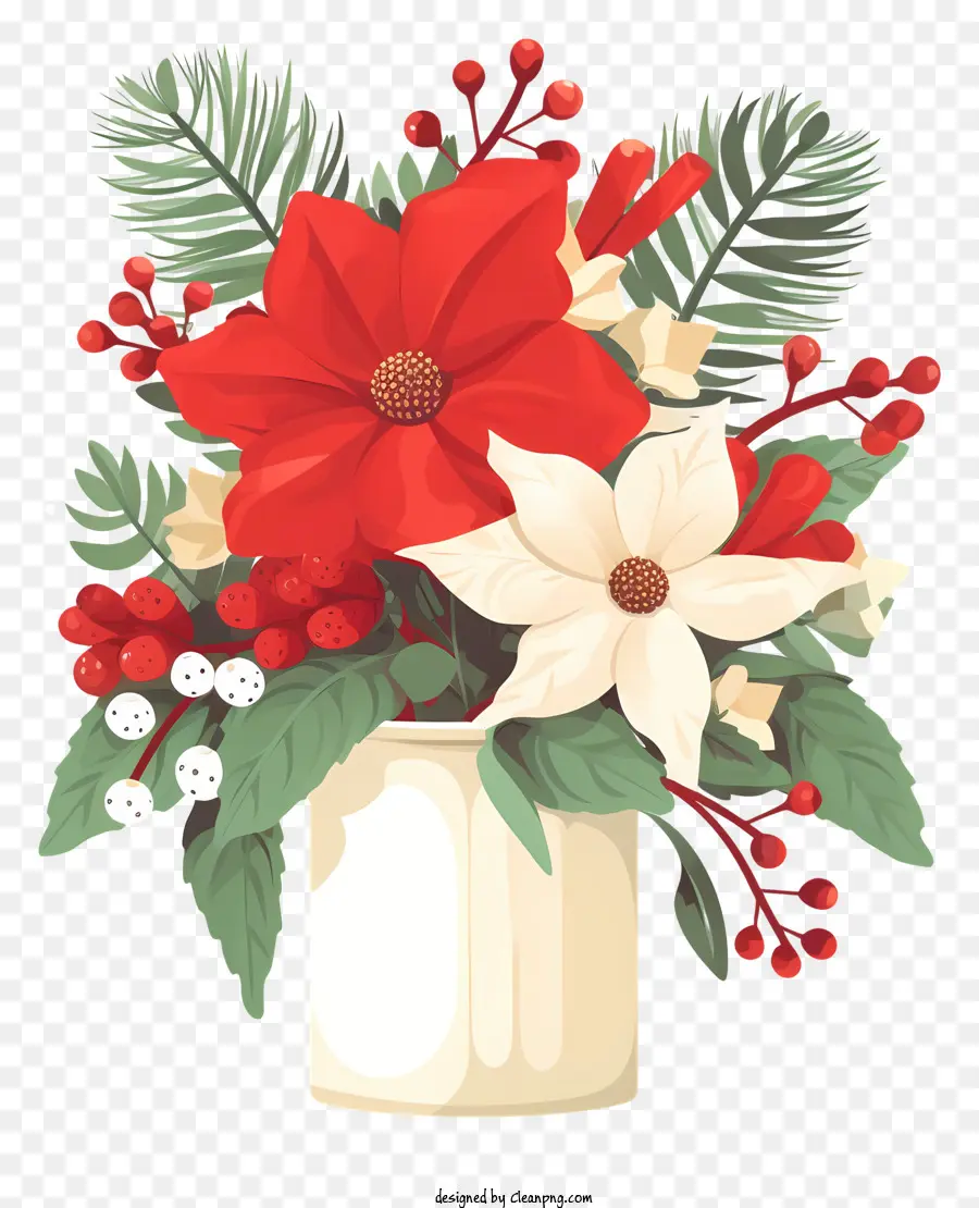 Vase，Fleurs Rouges Et Blanches PNG