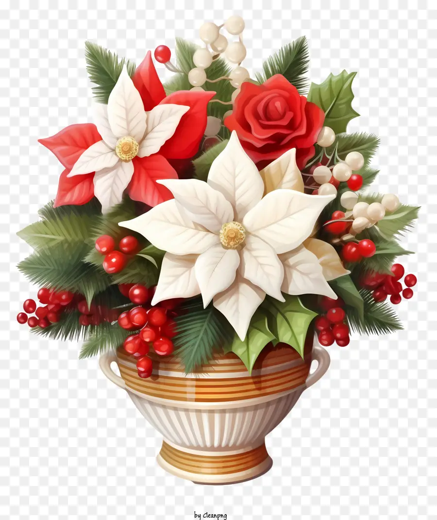 Vase，Fleurs Rouges Et Blanches PNG