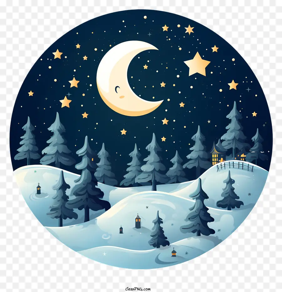 Paysage D'hiver，Ciel Nocturne PNG