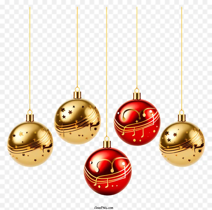 Ornements Rouges Et Or，Décorations D'arbre De Noël PNG