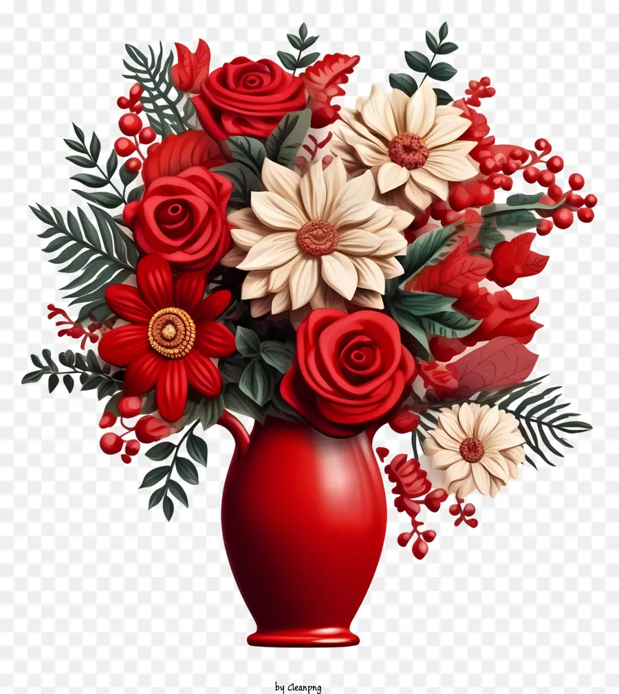Vase Rouge，Des Roses Blanches PNG
