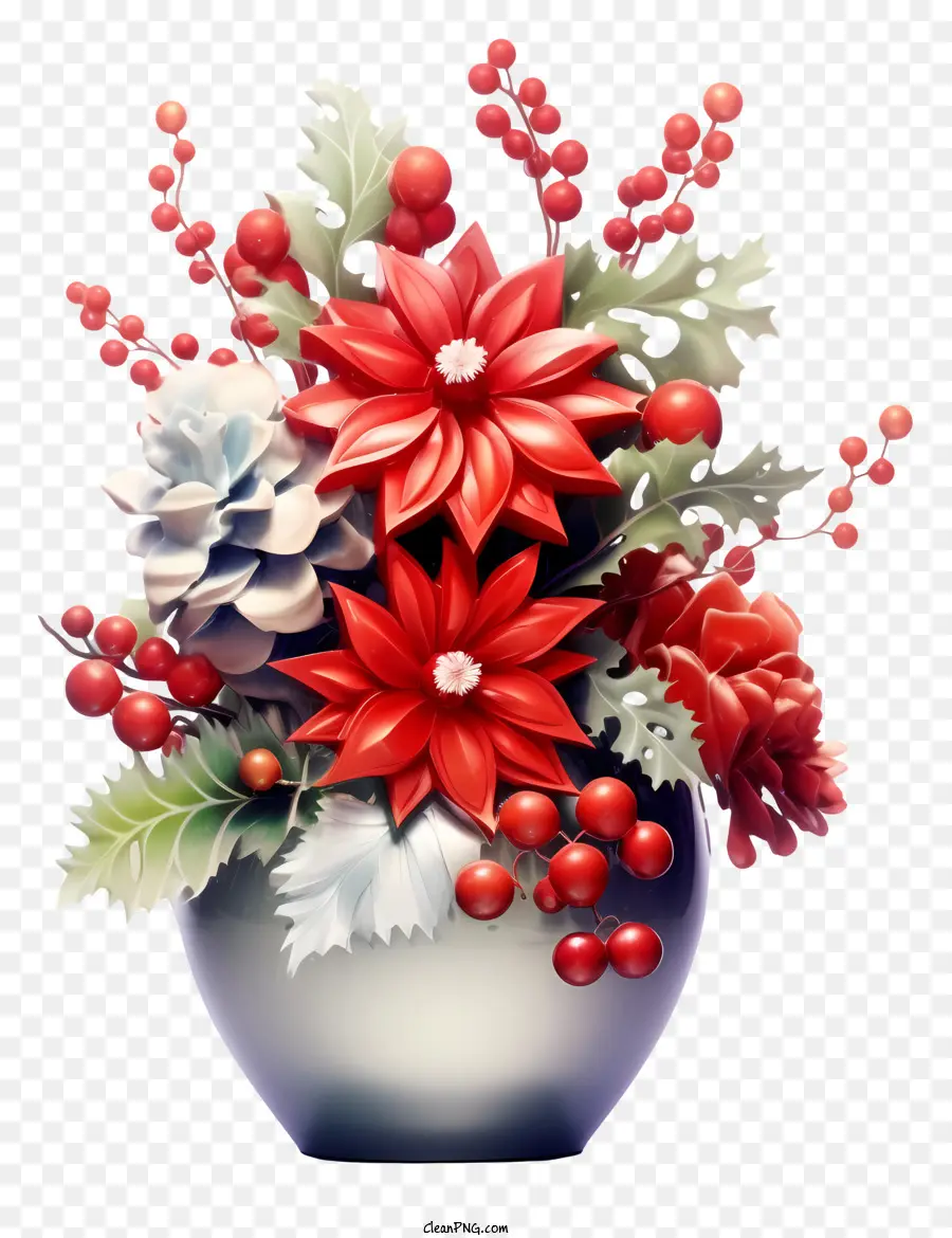 Décorations De Vacances D'hiver，Poinsettias Rouges PNG