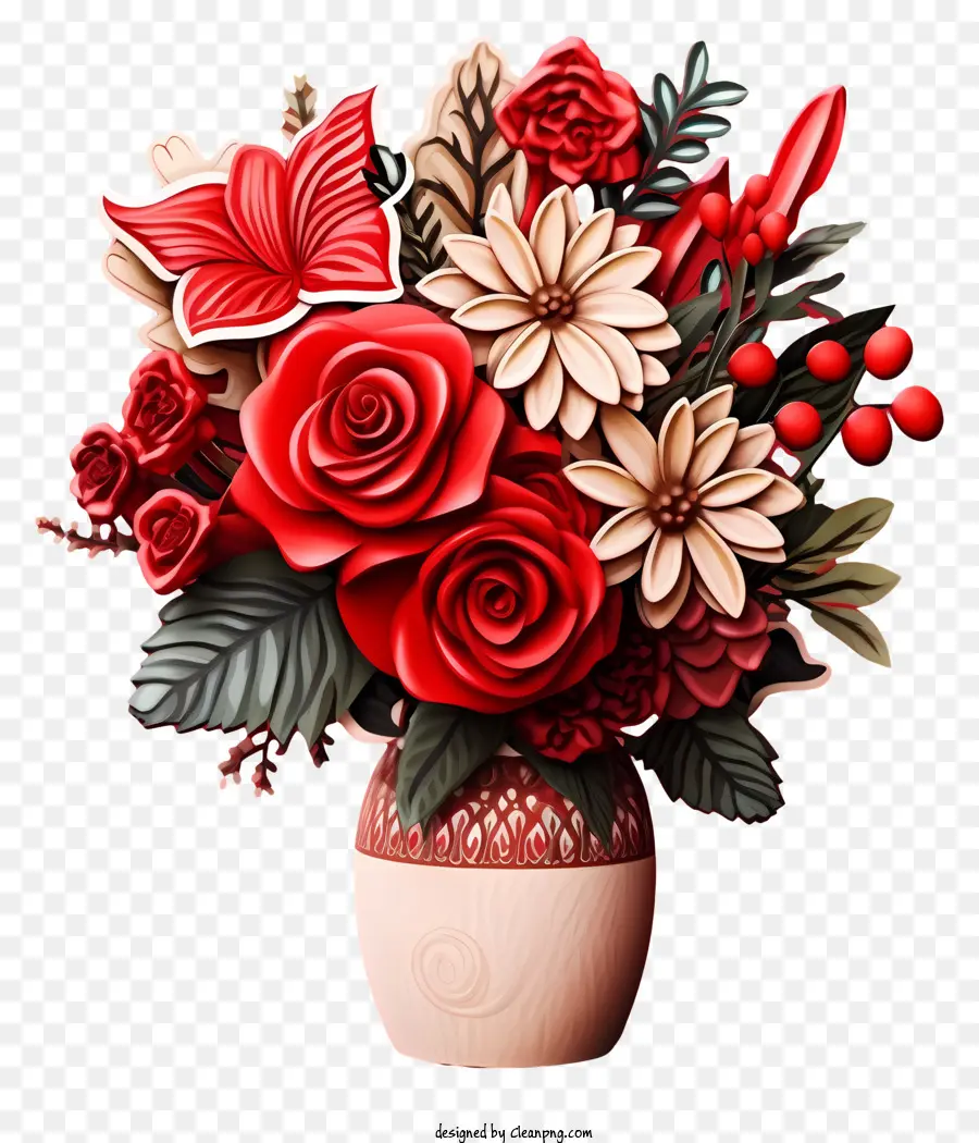 Vase Rouge De Fleurs，Roses PNG