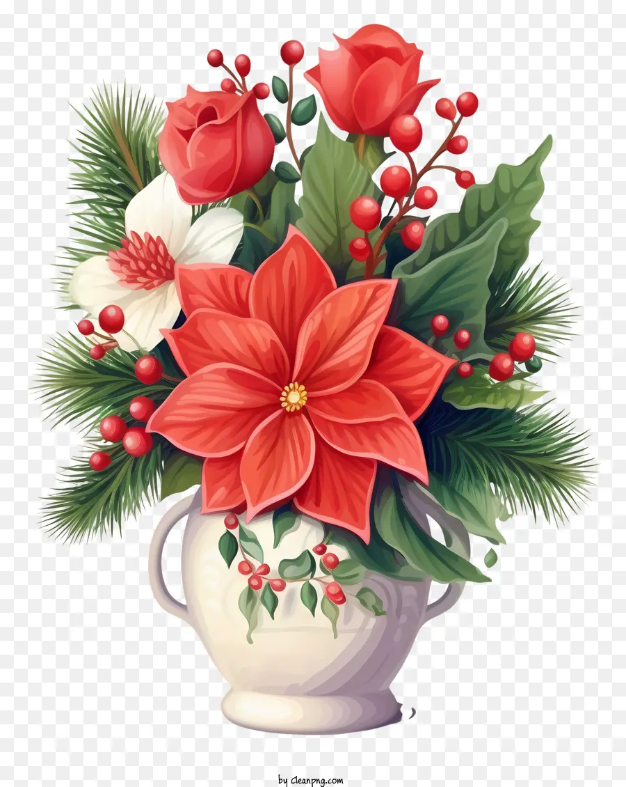Fleurs Rouges Et Blanches，Vase De Fleurs PNG