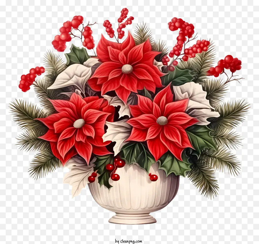 Vase，Poinsettias Rouges PNG