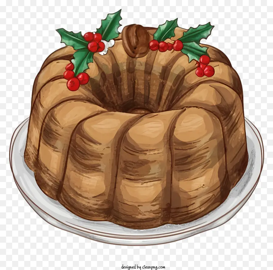 Gâteau De Noël，Décoration Des Baies De Houx PNG