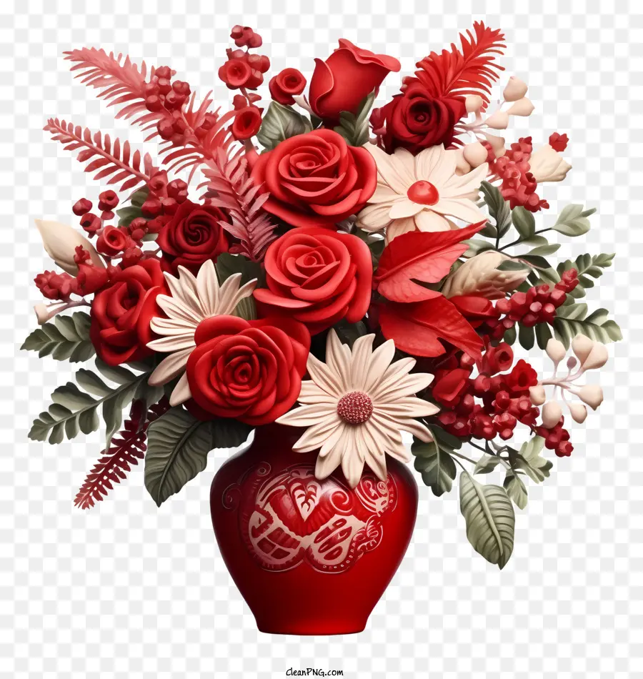 Vase，Bouquet De Fleurs Rouges PNG