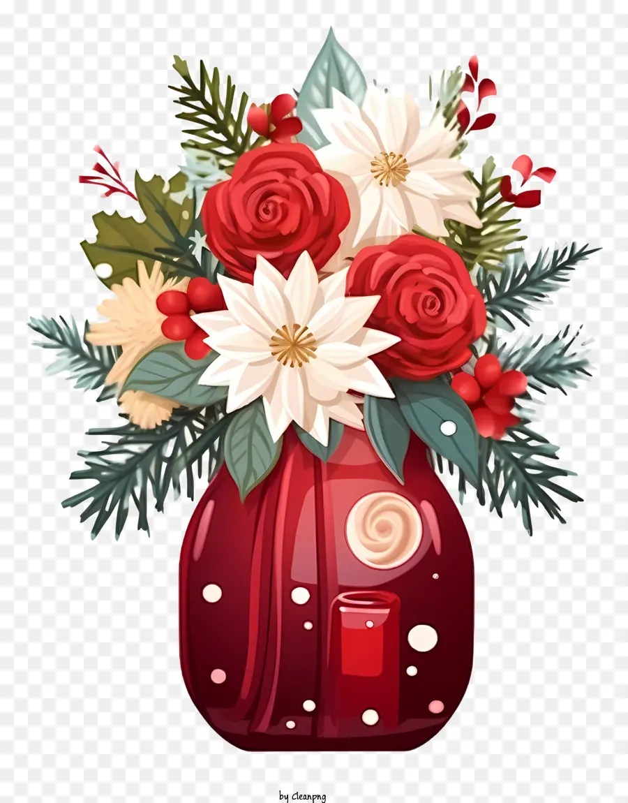 Vase Rouge，Fleurs Blanches PNG