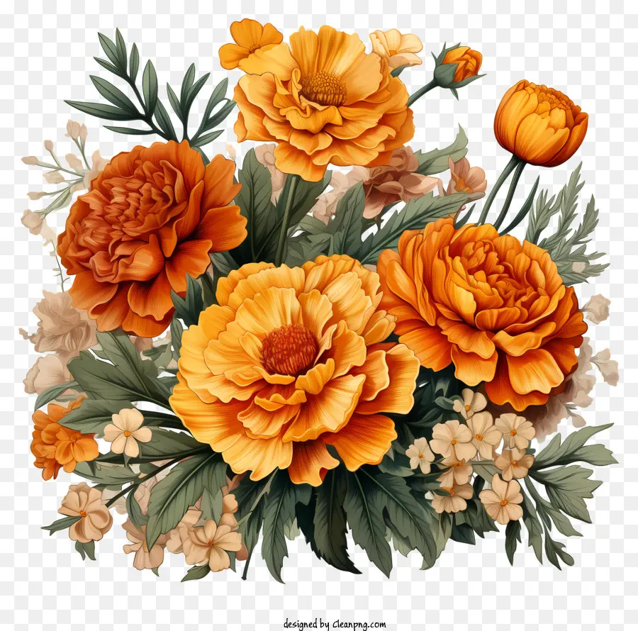 Arrangement Floral，Fleurs Orange Et Jaune PNG