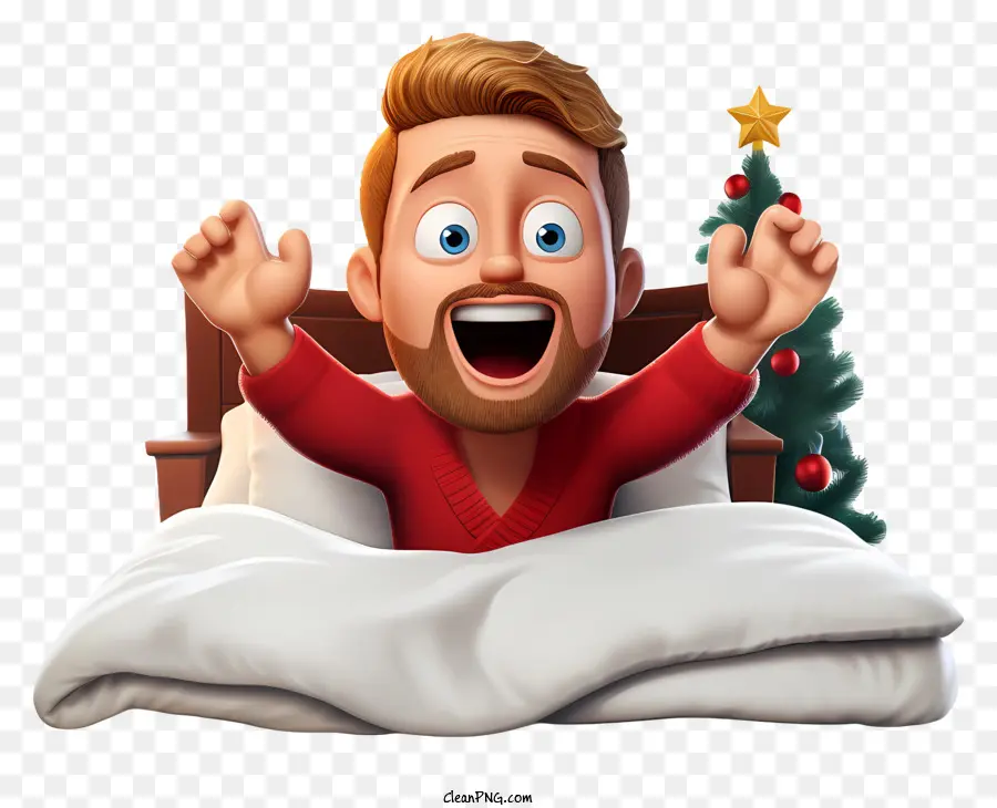 Noël，Heureux Homme Au Lit PNG