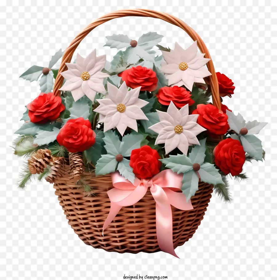 Panier De Fleurs De Noël Pastel，Panier En Osier PNG