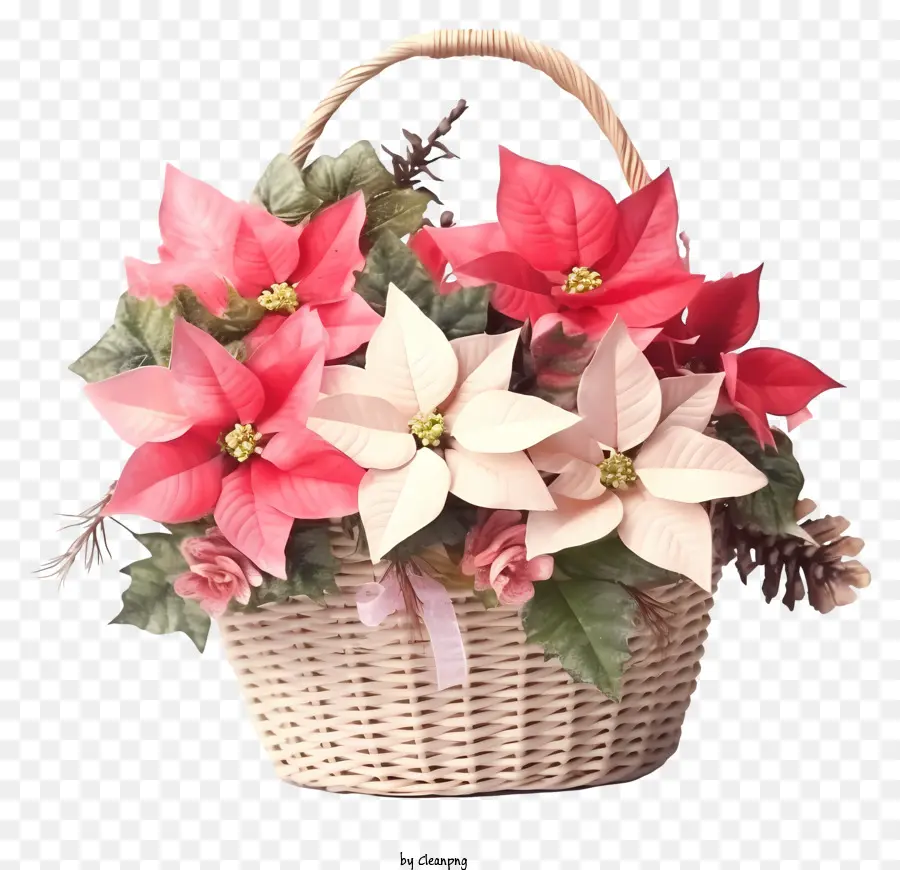 Panier De Fleurs De Noël Pastel，Panier En Osier PNG