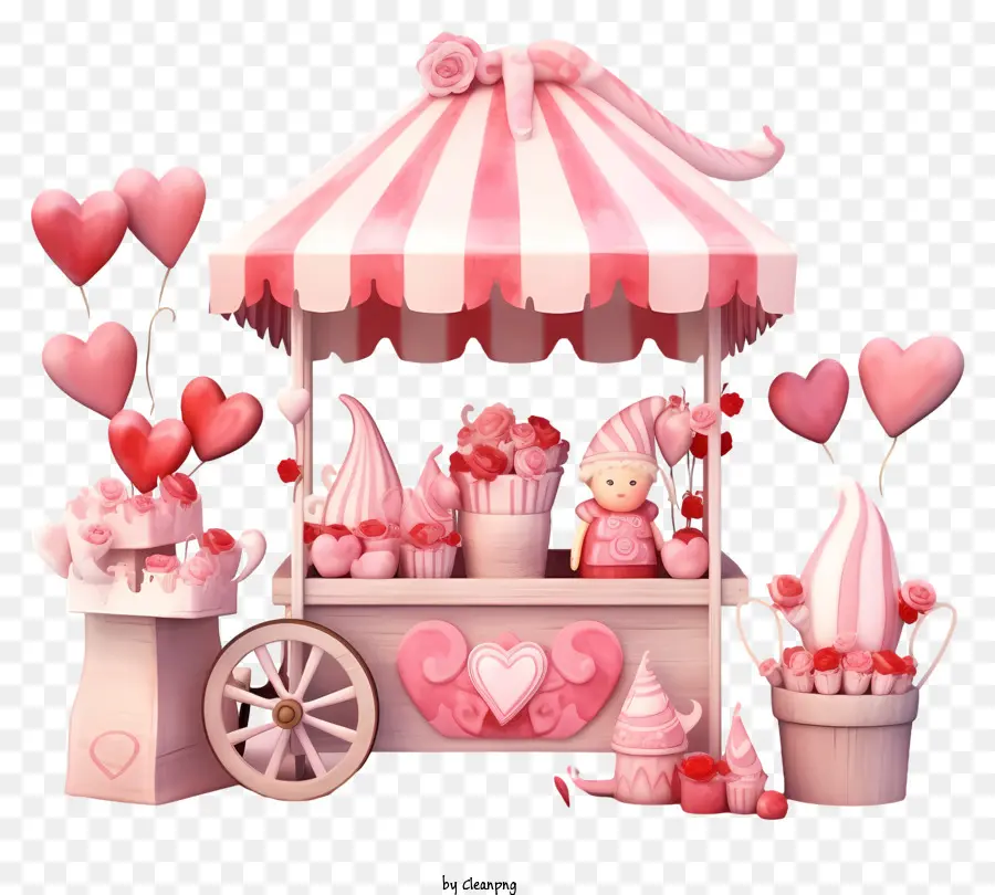 Stand Romantique Pour La Saint Valentin，Chariot De Bonbons Roses PNG