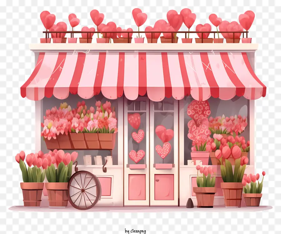 Cartoon Saint Valentin Stalle Romantique，Boutique De Fleurs PNG
