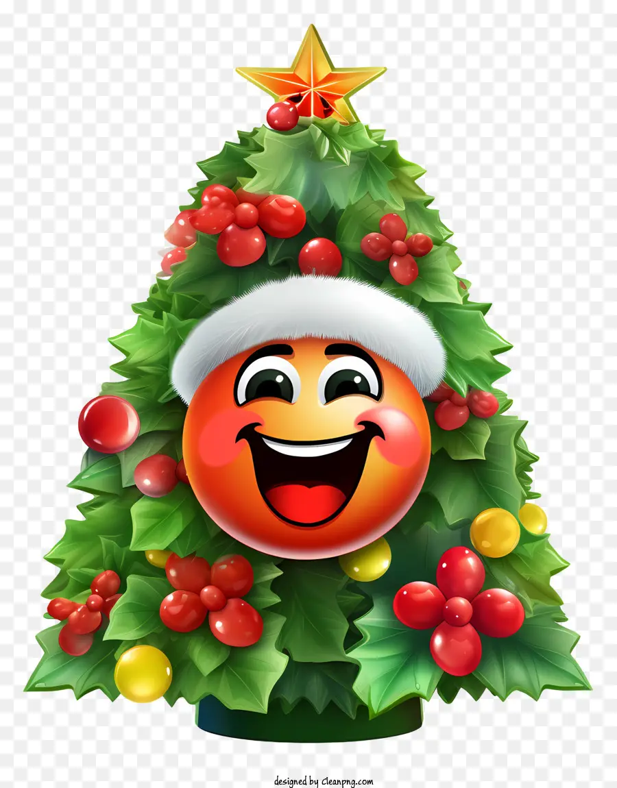 éléments De Noël，Emoji D'arbre Souriant PNG