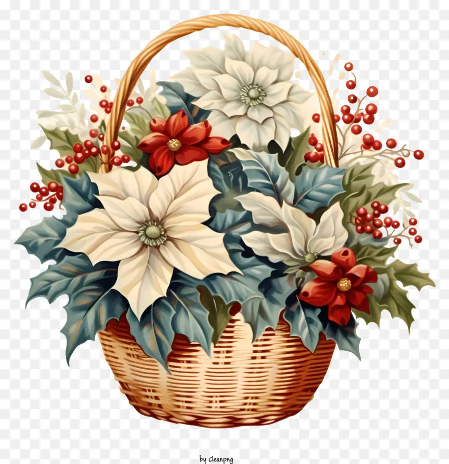 Panier De Fleurs De Noël Dessiné à La Main，Panier PNG