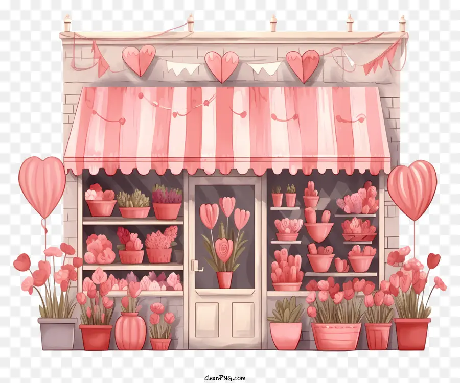 Stand Romantique De Dessin Animé Pour La Saint Valentin，Boutique Mignonne PNG