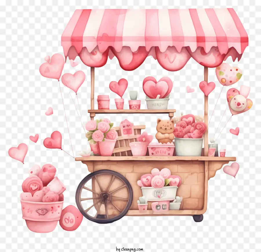 Stand Romantique De La Saint Valentin Pastel，Chariot De Bonbons Rose PNG