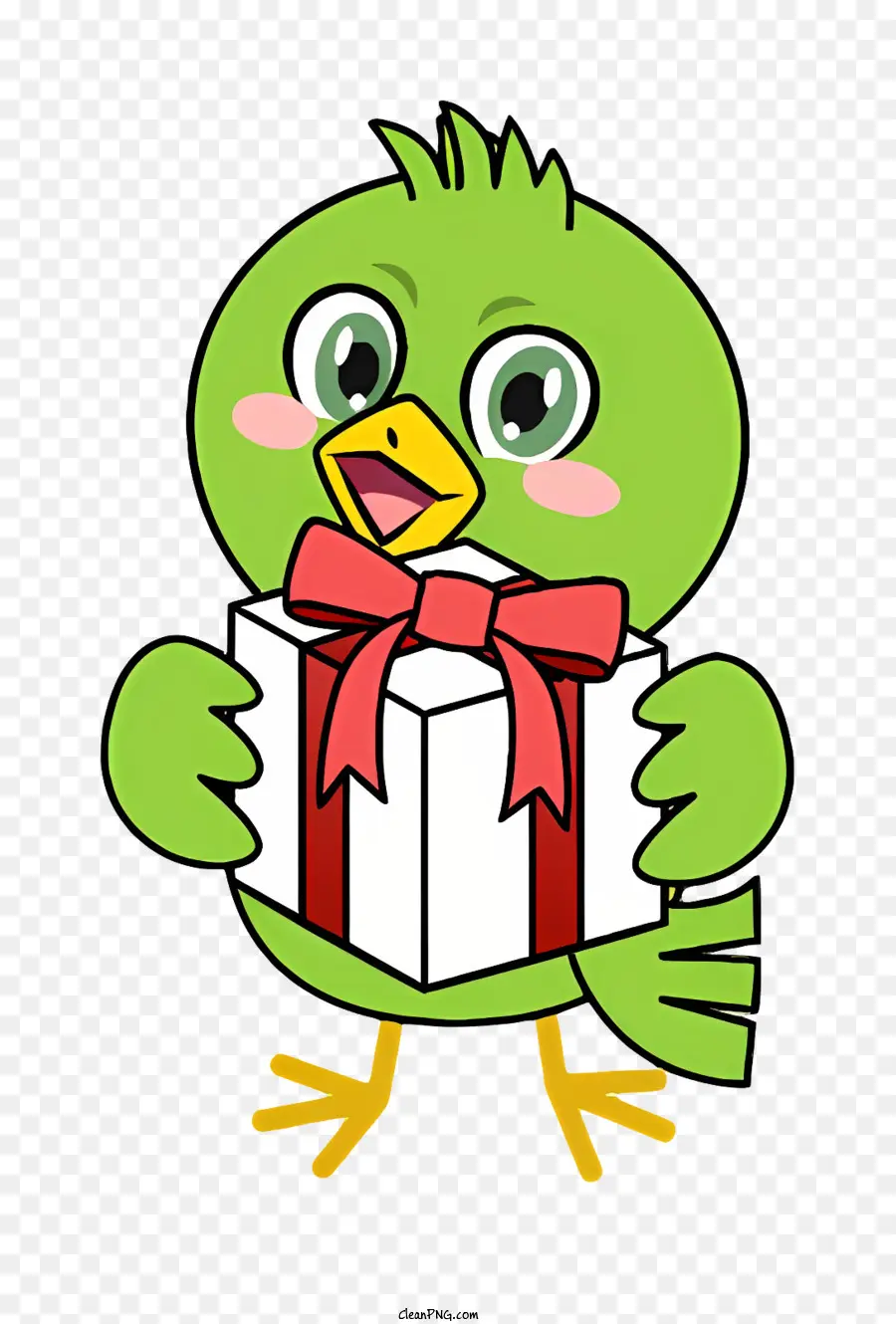 Dessin Animé，Oiseau Vert Avec Cadeau PNG