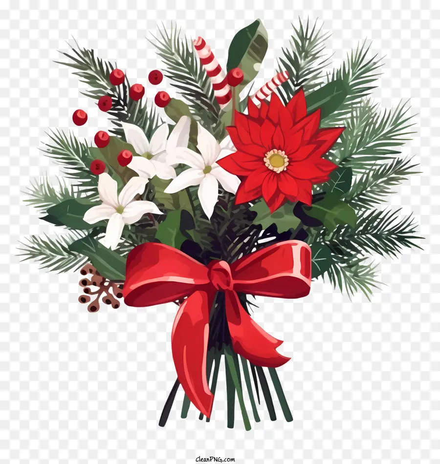 Bouquet De Noël Dessiné à La Main，Bouquet De Fleurs PNG