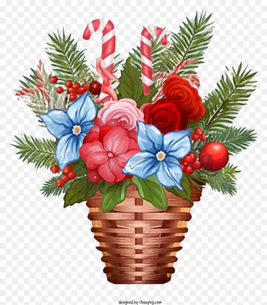 Panier De Fleurs De Noël De Dessins Dessinées，Fleurs De Noël PNG