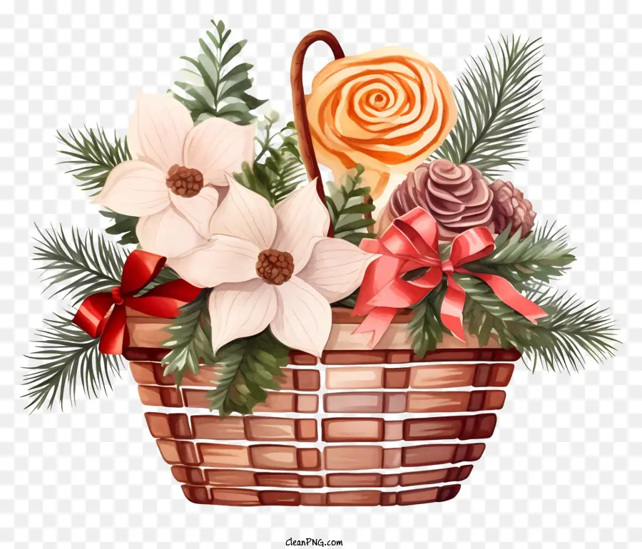 Panier De Fleurs De Noël Plat，Panier De Fleurs PNG