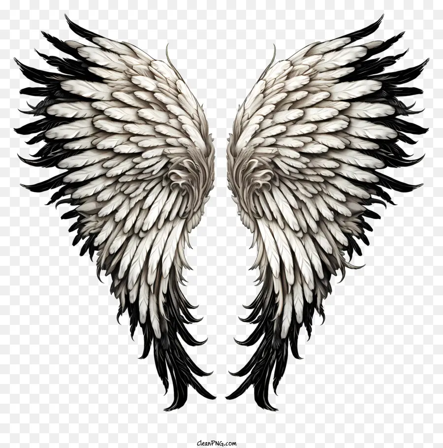 Doodle Angel Wings，Aile D'ange Noir Et Blanc PNG