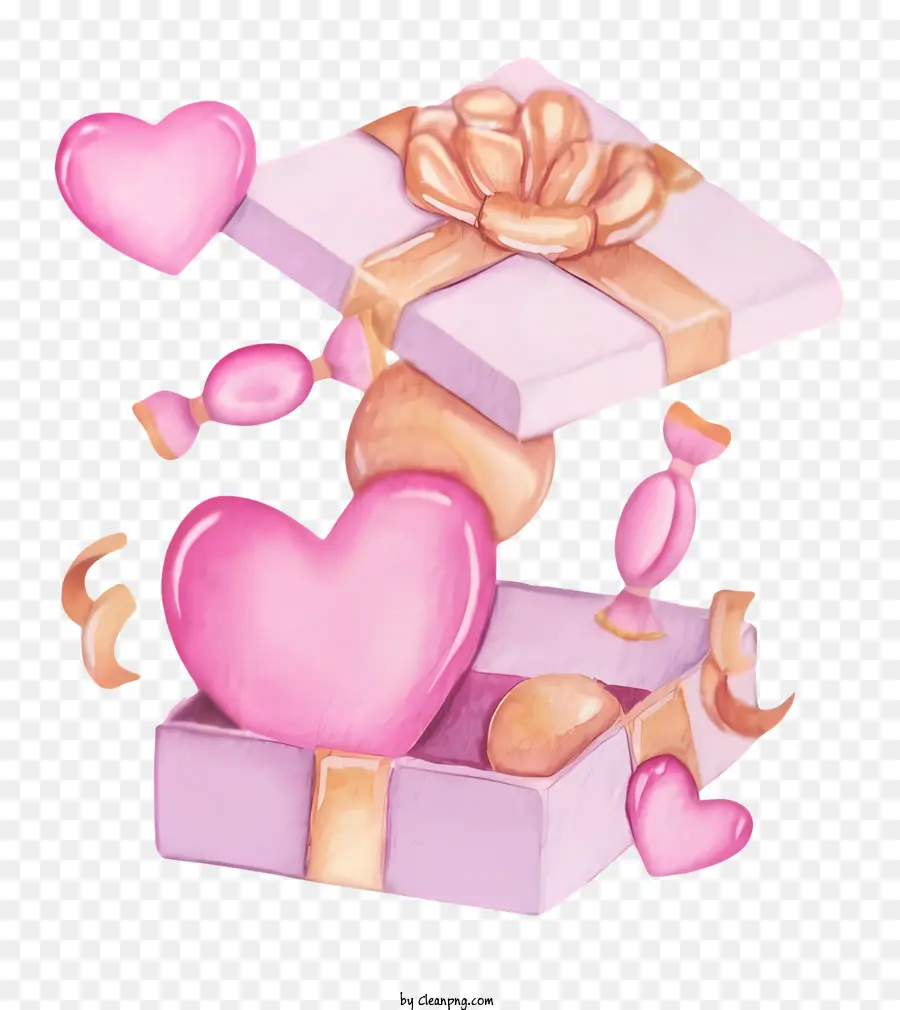 Valentin，Coffret Rose Avec Coeurs PNG