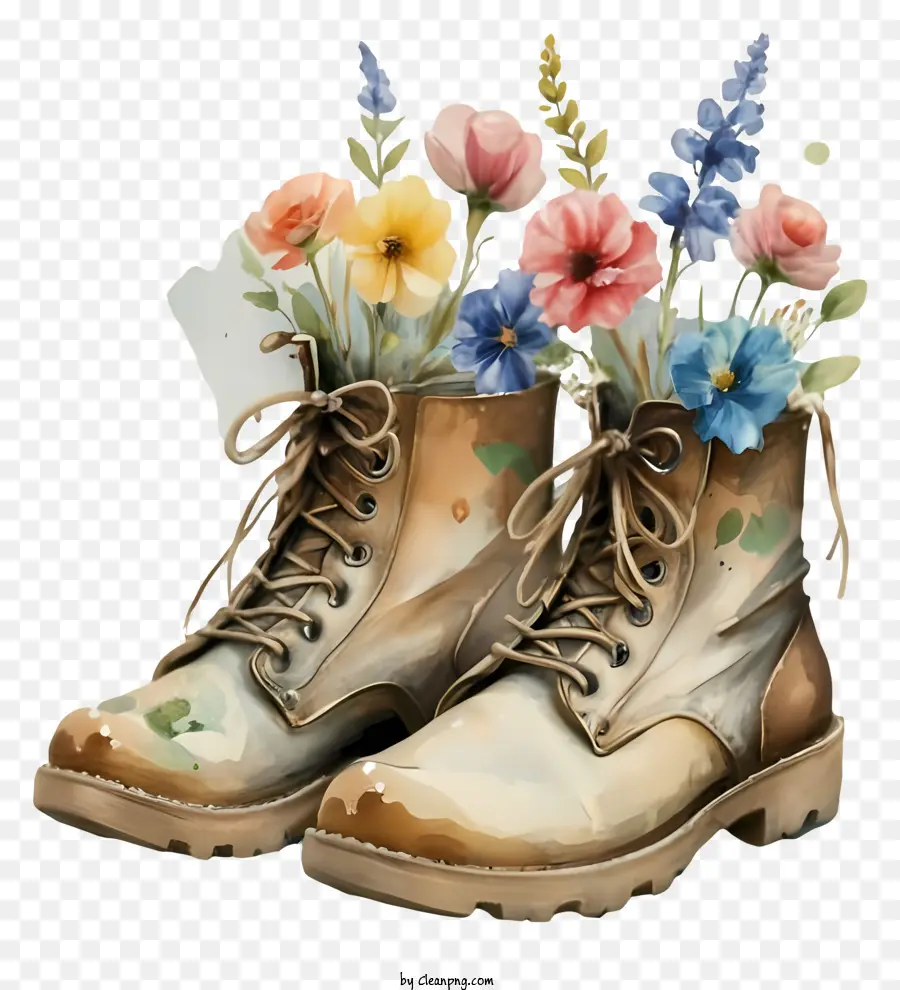 Dessin Animé，Bottes à Fleurs PNG