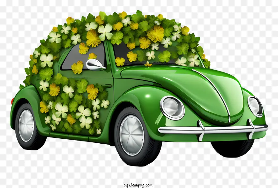 émoticône，Voiture Verte Avec Des Fleurs PNG