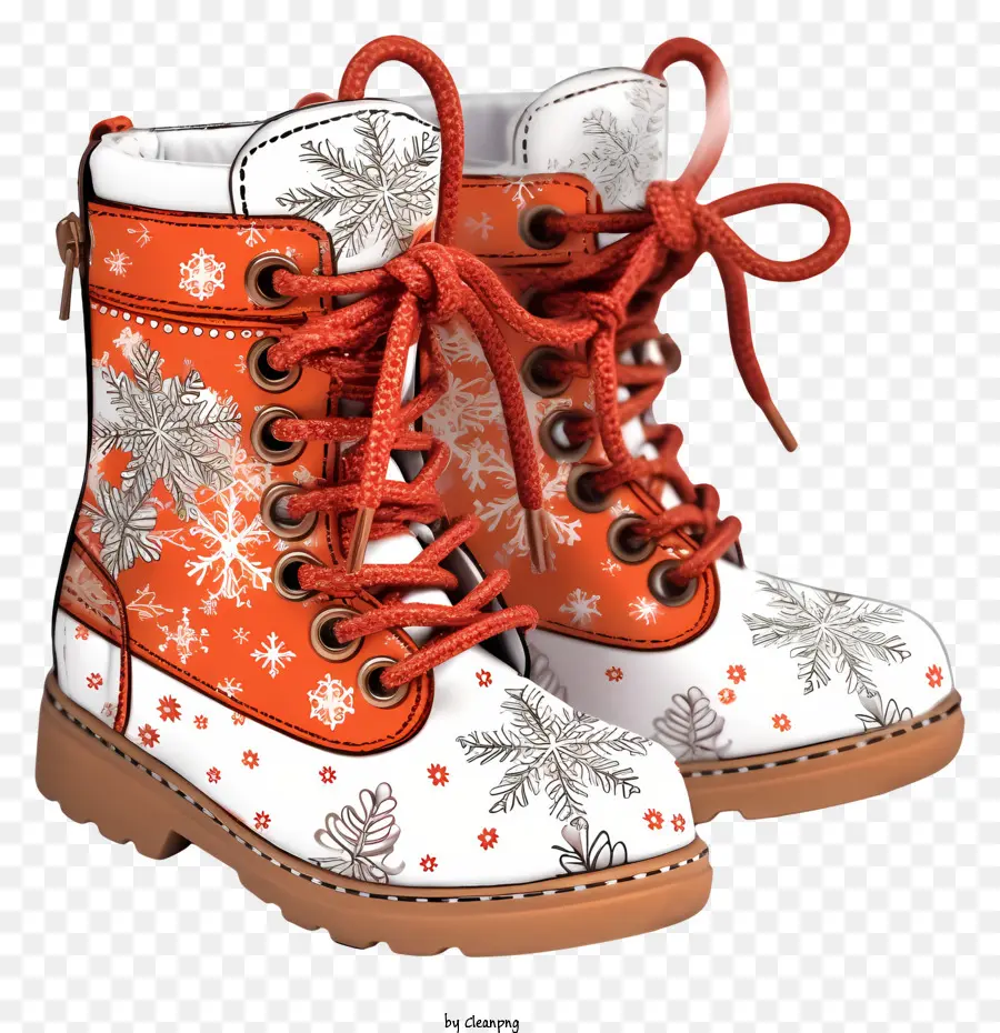 Bottes D'hiver Tendance De Style Rétro，Bottes Flocon De Neige Orange Et Blanches PNG