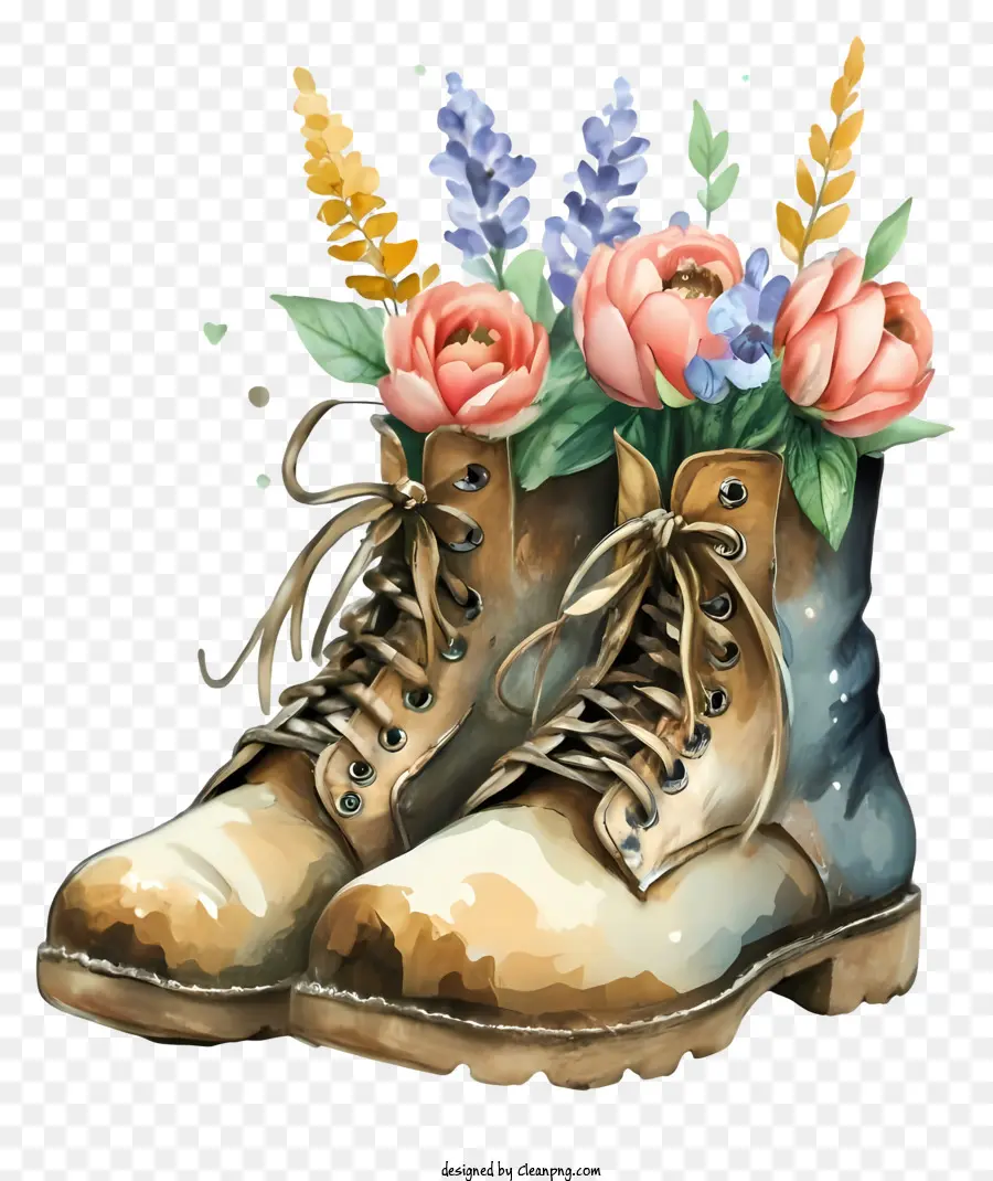 Dessin Animé，Bottes à Fleurs PNG