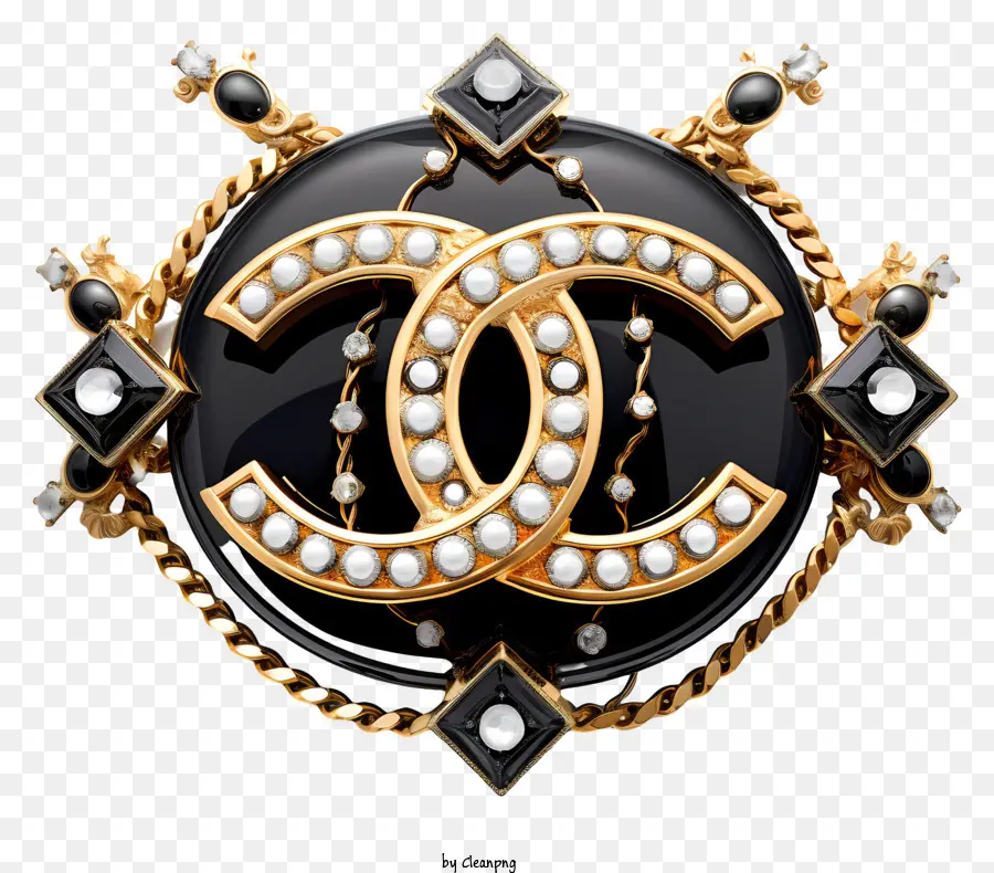 Logo Chanel，Broche En émail Noir PNG