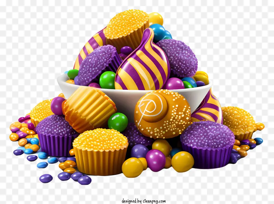 Mardi Gras，Cupcakes Et Bonbons Colorés PNG