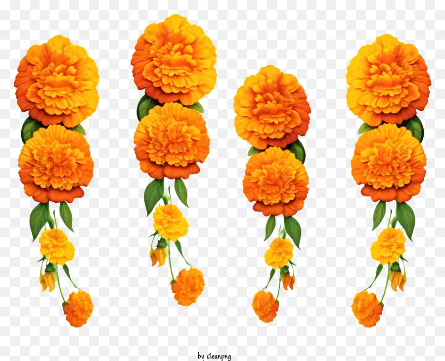 Cartoon Marigold Flower Garland，Des Fleurs D'orange PNG