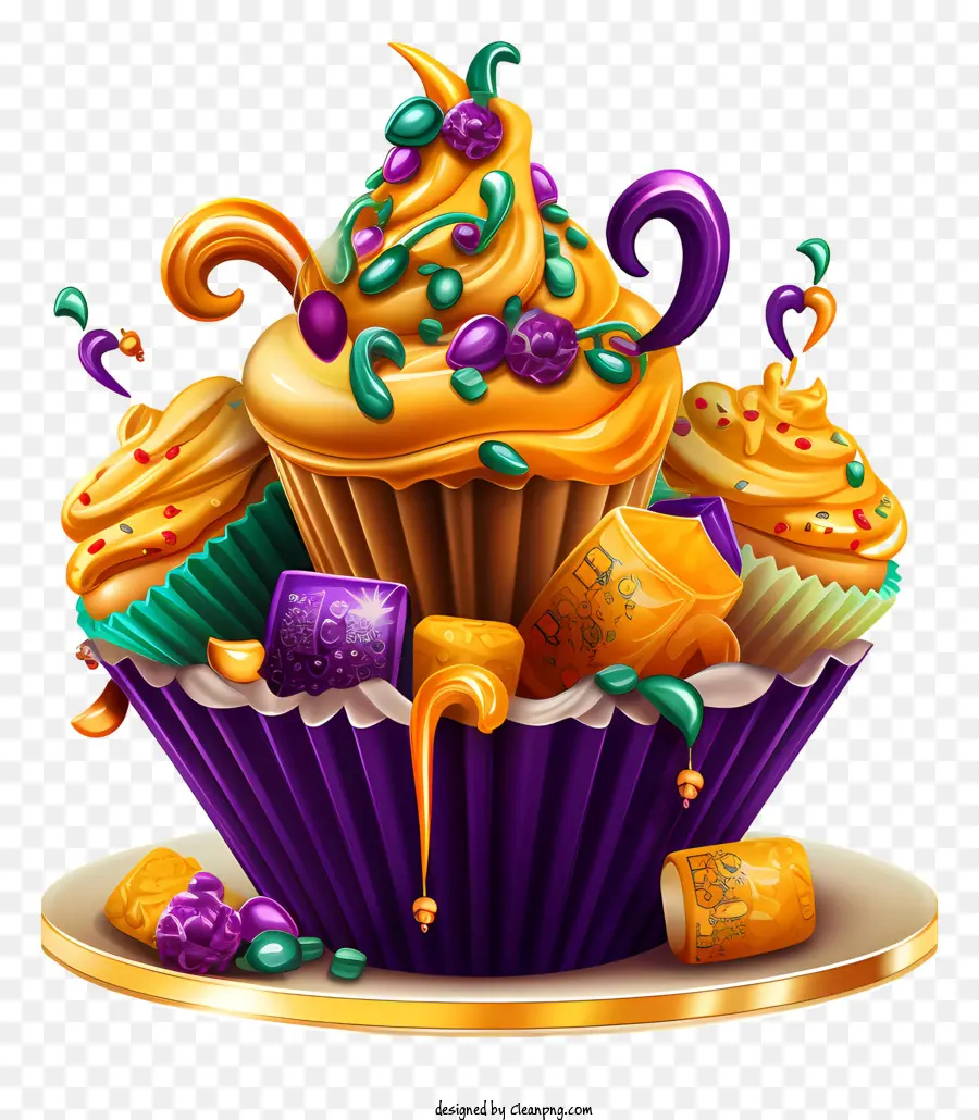 Mardi Gras，Cupcakes Au Glaçage Coloré PNG